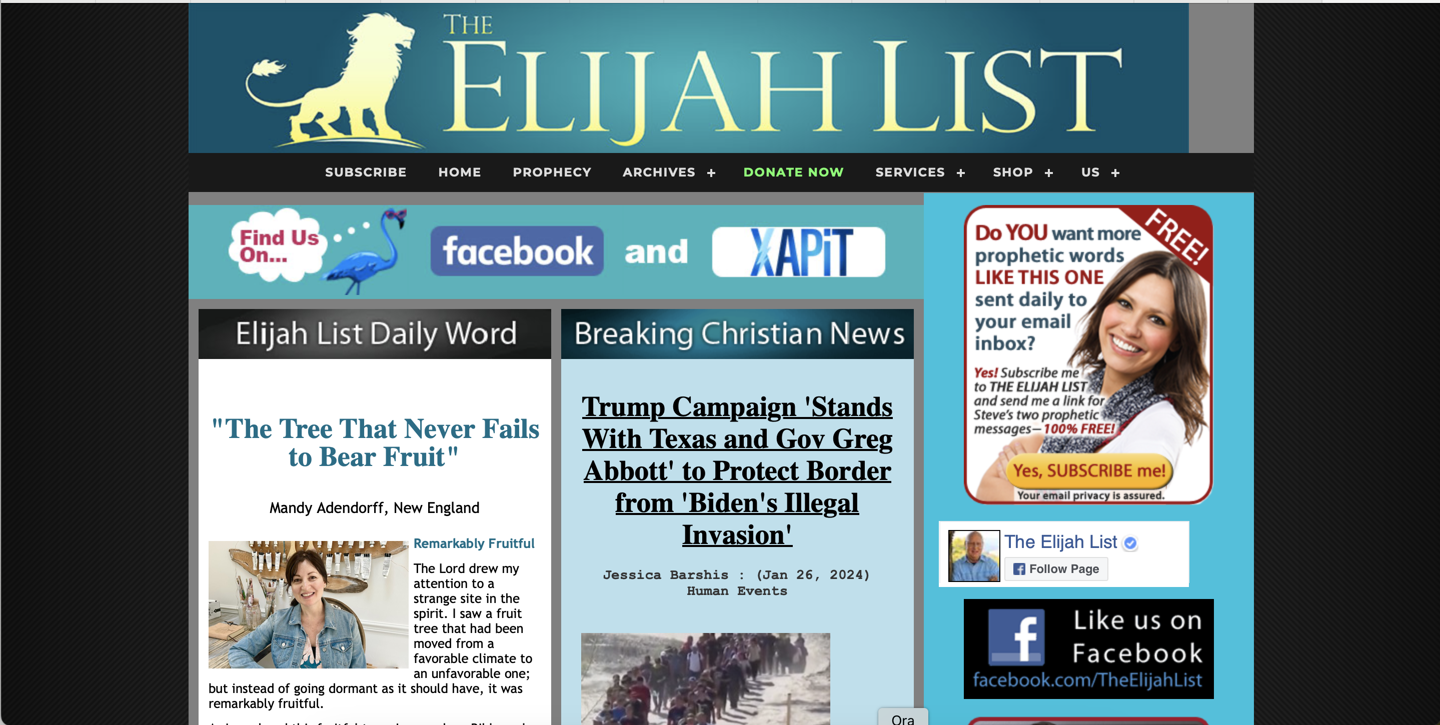 screenshot of the home page of ElijahList.com